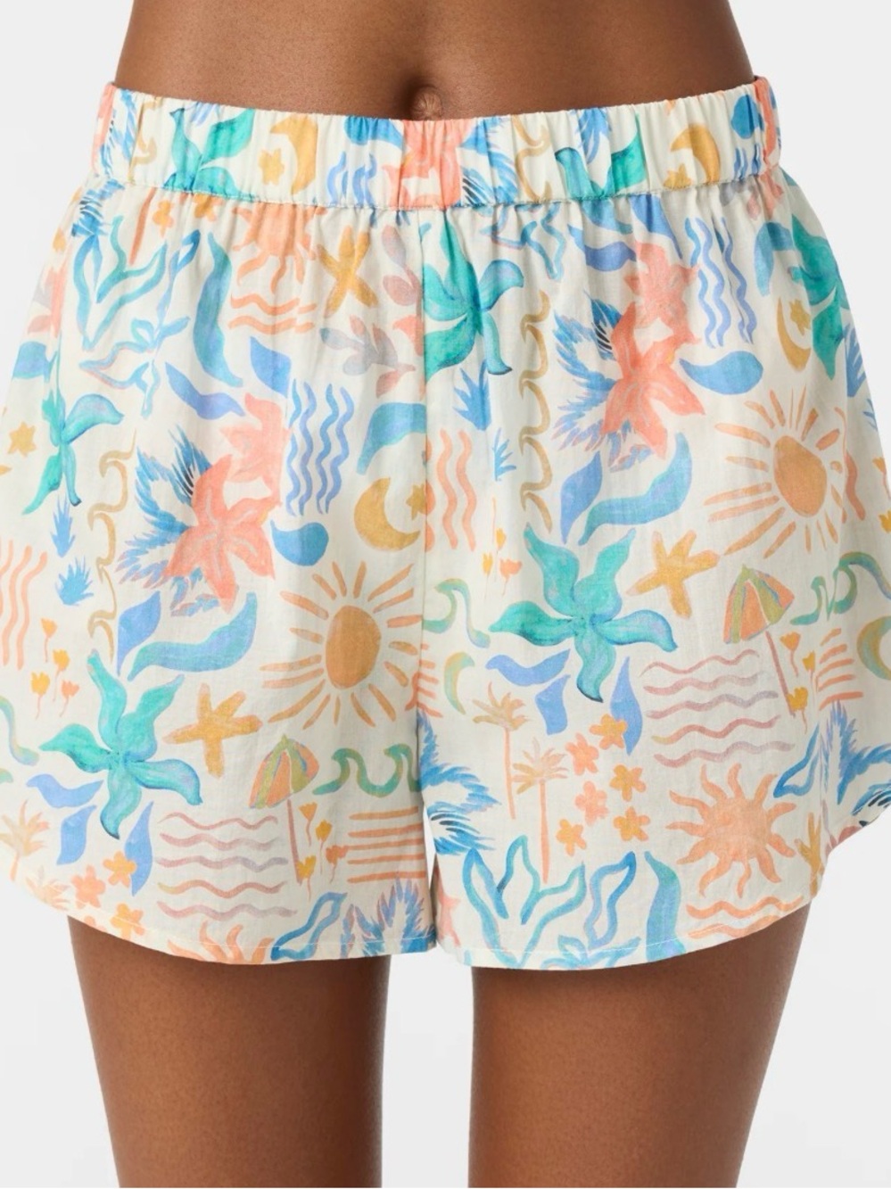 O'Neill Cream Beach-Print Elastic-Waist Athletic Shorts
